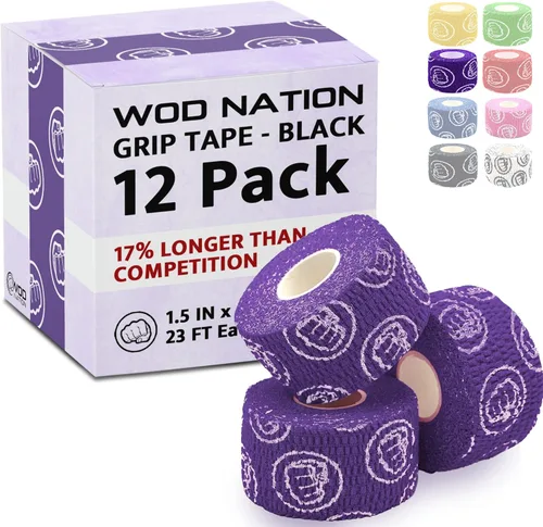 Vista 9 de WOD Nation Flexible Hook-Grip Athletic Tape – Easy-Tear, Sweat-Proof Thumb & Finger Strips for Weightlifting