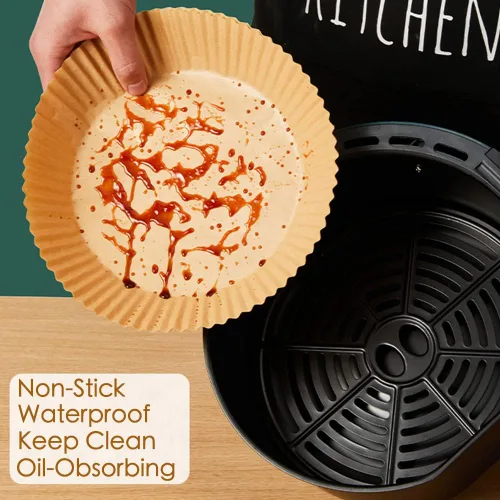 Vista 2 de Forros de papel para freidora de aire, 100 piezas de papel pergamino para microondas, forro desechable antiadherente para freír, hornear, cocinar