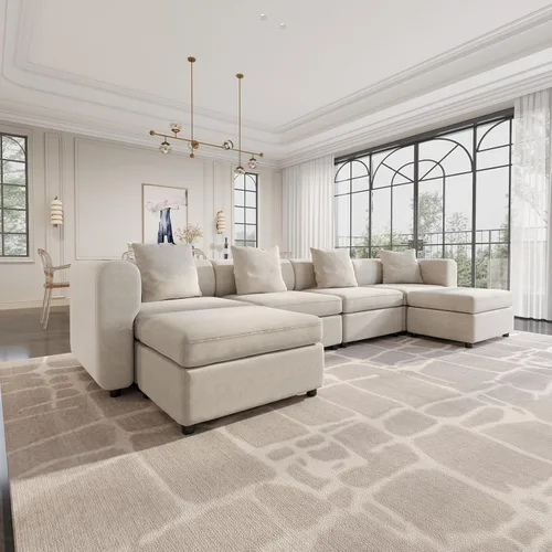 Vista 22 de Guyii Sofá modular de terciopelo, moderno sofá de 4 plazas de gran tamaño con 3 almohadas y reposapiés de almacenamiento, sofá convertible de 115.74
