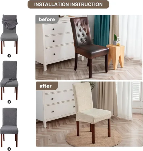 Vista 8 de Fundas impermeables para sillas de comedor, fundas elásticas para sillas Parsons, para comedor, cocina, funda protectora para silla de comedor