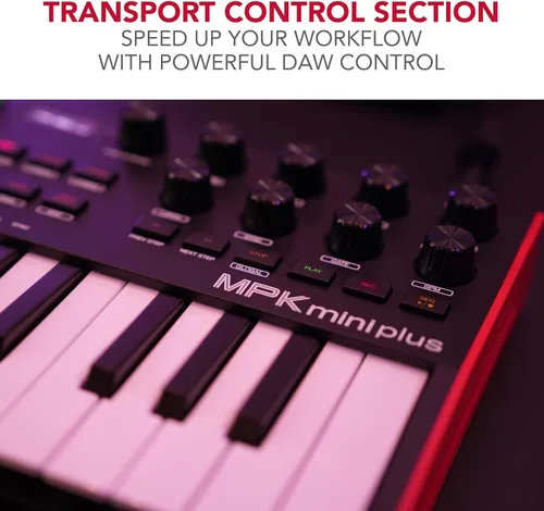 Vista 6 de Akai Professional MPK Mini Plus - Controlador de teclado MIDI USB con 37 teclas mini, 8 almohadillas MPC, secuenciador, E/S MIDI/CV/Gate, software