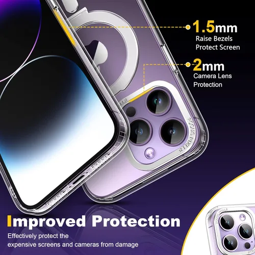 Vista 4 de Funda para iPhone 15 Pro Max, soporte magnético, soporte de anillo, compatible con MagSafe, protección contra caídas de grado militar, funda