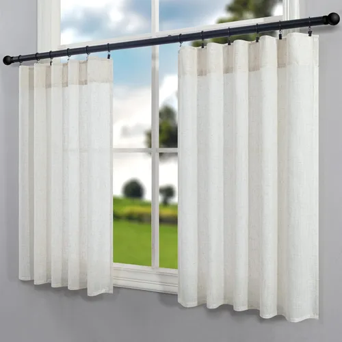 Vista 7 de Pitalk Cortinas de lino para café de 24 pulgadas de largo, con bolsillo trasero, plisadas, estilo bohemio, granja, cocina, cortinas para ventana
