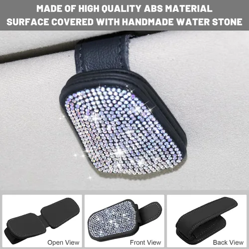Vista 3 de Soporte magnético de cuero para lentes de sol para automóvil, clip de lentes de sol para visera de automóvil, accesorios interiores universales
