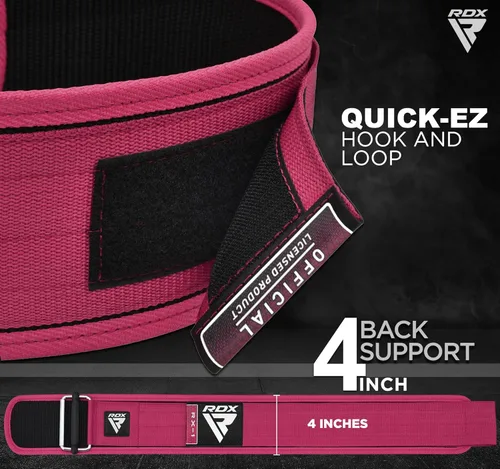 Vista 5 de RDX Cinturón de levantamiento de pesas para mujer, soporte lumbar ajustable de 4 pulgadas, levantamiento de pesas, entrenamiento de fuerza