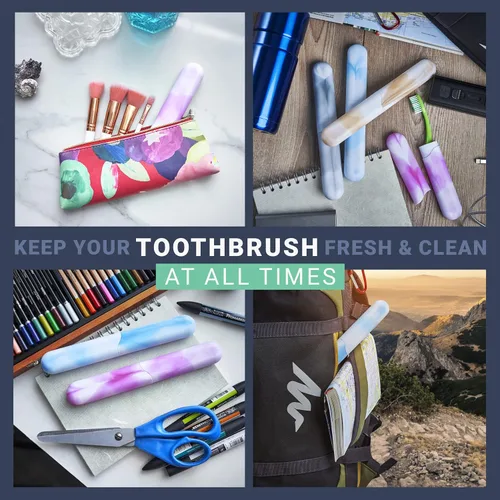 Vista 4 de Paquete de 4 fundas para cepillos de dientes Elite con orificios de drenaje, portacepillos de plástico transpirable, portacepillos de dientes, ideal