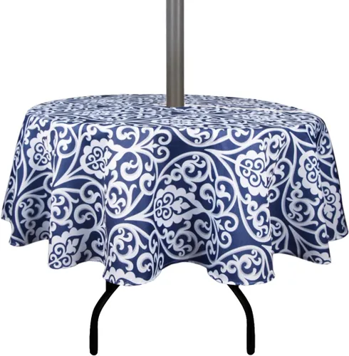 Vista 21 de Stripe Outdoor Tablecloth Water Resistant Polyester Fabric Table Cover with Zipper Umbrella Hole for Garden Patio Tabletop 60Inch Round,Black