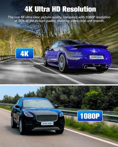 Vista 10 de Cámara de tablero para automóviles, cámara 4K Full UHD para automóvil frontal y trasera con tarjeta de 32 GB, visión súper nocturna integrada