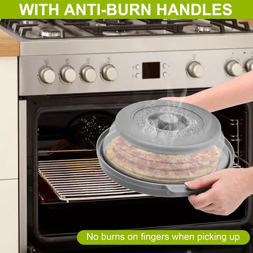 Vista 3 de Paquete de 2 cubiertas para salpicaduras de microondas y placa antiquemaduras, cubierta plegable de plástico y silicona para microondas