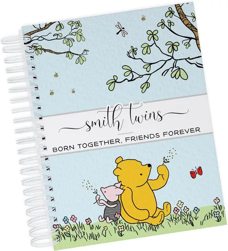 Vista 22 de Personalized Twin Baby Memory Book - Hardcover First Year Album Customized with Babies’ Names - Prompted Baby Journal (Blue Mountains)