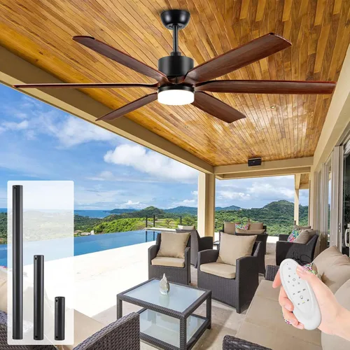 Vista 10 de 52 Inch Outdoor Ceiling Fans for Patios with Lights, Modern Black Ceiling Fan with Remote 5 Wood Blades Reversible DC Motor Ceiling Fan for Bedroom