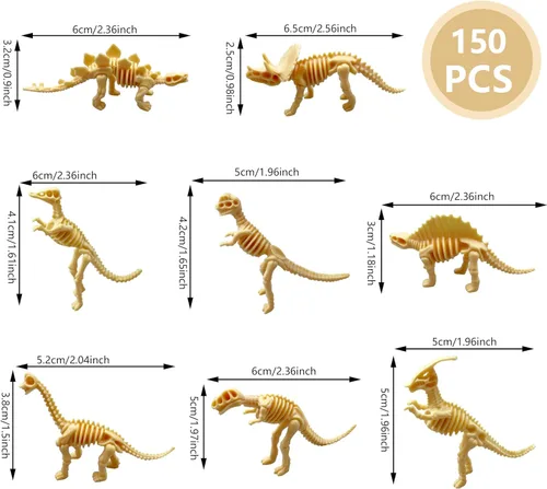Vista 2 de HAVAGDTM 150PCS Dinosaur Fossil Skeleton Dinosaur Skeleton Toys Assorted Figures Dino Bones for Birthday Party Science Play Dino Sand Dig Party