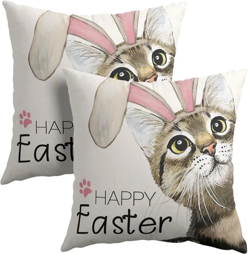 Vista 24 de Kawani Juego de 2 fundas de almohada de Pascua de 18 x 18 pulgadas, fundas de almohada de conejo de Pascua, decoración de Pascua, funda de cojín