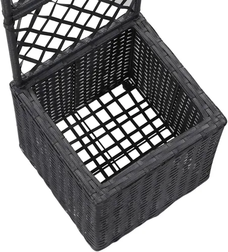 Vista 6 de Cama elevada enrejada con 1 maceta de 11.8 x 11.8 x 42.1 pulgadas, ratán negro, cama de jardín elevada, macetas al aire libre para jardín de hierbas