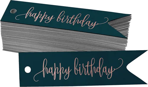 Vista 63 de Etiquetas de papel para colgar con texto en inglés «Happy Birthday», 100 unidades Azul