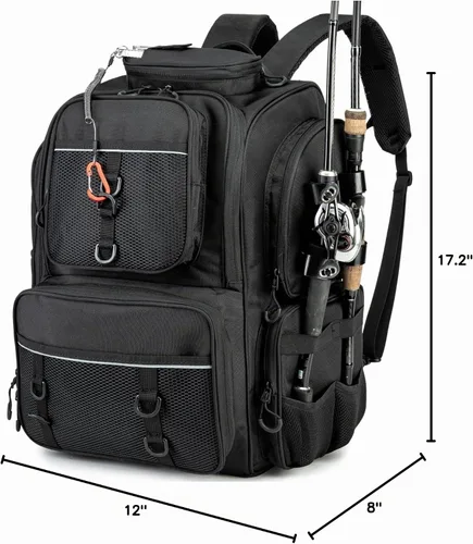 Vista 9 de WANOON Mochila de pesca, bolsa de aparejos, con cajas de aparejos. Bolsa de pesca grande, materiales fuertes