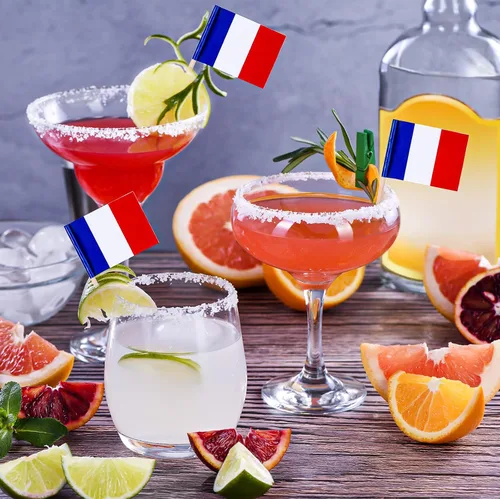 Vista 5 de Meanplan 1000 unidades de banderas francesas, palillos de dientes de Francia, palillos de cóctel, mini palo de Francia para cupcakes, decoración