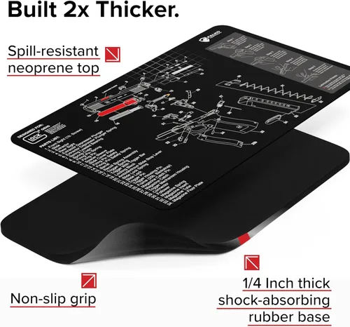 Vista 3 de Falko Tactical Alfombrilla de Limpieza de Armas para Glock - Alfombrilla de Armas de Doble Grosor - Diagrama de Despiece HD que Incluye Lista