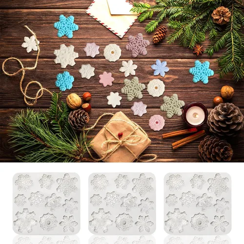 Vista 3 de 3 moldes de silicona para fondant, 30 cavidades 3D, molde de copo de nieve de Navidad, decoración de tartas, decoración de cupcakes, proyectos