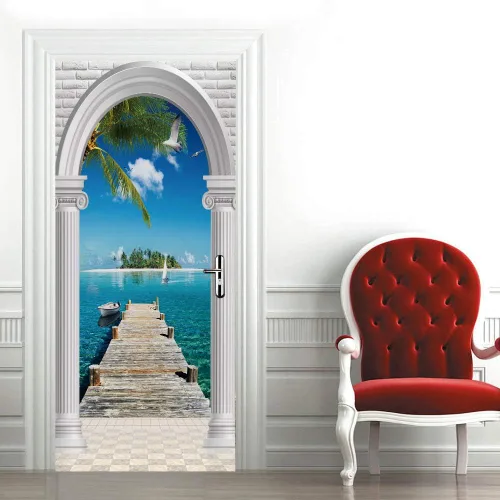 Vista 119 de 3D Pegatina de pared adhesiva para puerta - Poster de película de escaleras antiguas Premium PVC impermeable para pared de dormitorio y sala