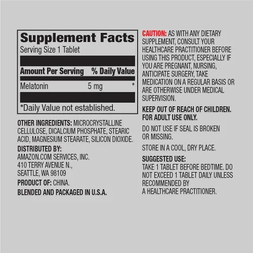 Vista 2 de Amazon Elements - Cápsulas de melatonina de 5 mg, ayuda con el insomnio ocasional, vegano, sin sabor, 195 unidades (paquete de 1), suministro de 6