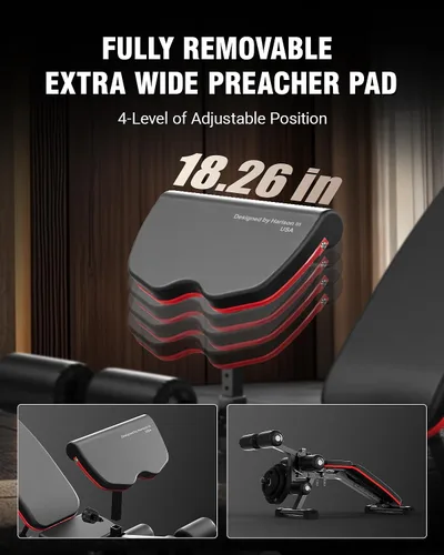 Vista 5 de HARISON Adjustable Weight Bench, Bench1000 MAX Heavy Duty Workout Bench Press with Leg Extension and Preacher Pad for Home Gym Strength Training