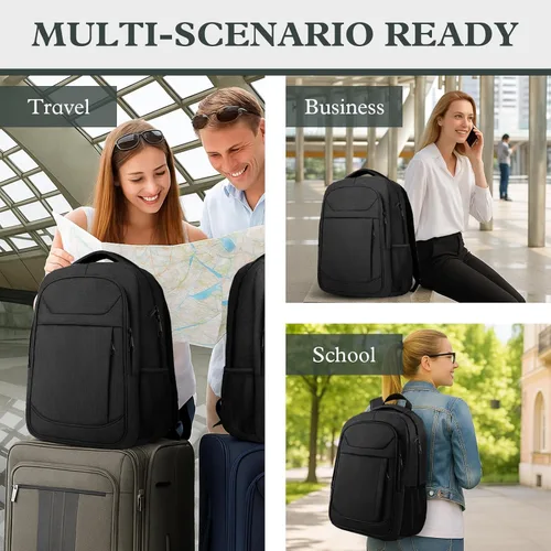 Vista 6 de Mochila de viaje para laptop, mochila de viaje para mujeres, Negro, 40L