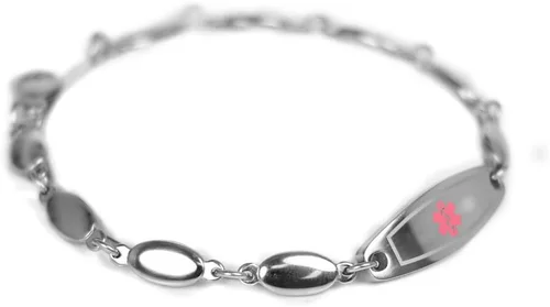 Womens Medical Alert Bracelet with Engraving, 316L Steel Drop, Extra Small