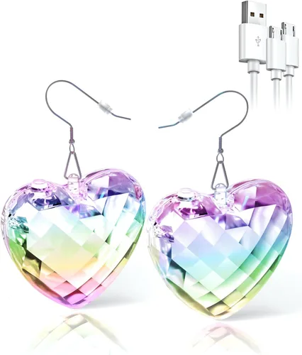 Vista 9 de Aretes iluminados con forma de bola de discoteca rombica con 16 modos de luz, recargables de los años 60, 70, 80, para mujer, para concierto, fiesta