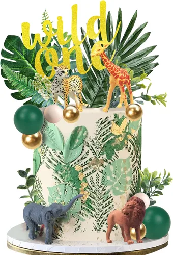 27 piezas de decoración para tartas de animales de la selva, figura de animales de safari, suministros de cumpleaños (uno salvaje)