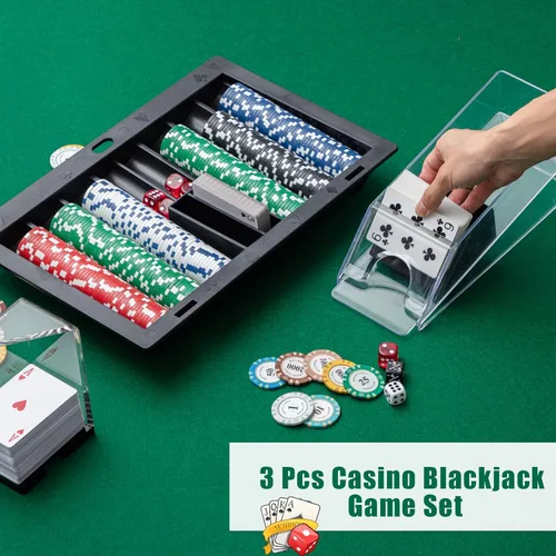Vista 6 de Honoson Bandeja de fichas de póquer con 6 cubiertas de zapatos de blackjack y bandeja de descarte, soporte para distribuidor de fichas de póquer