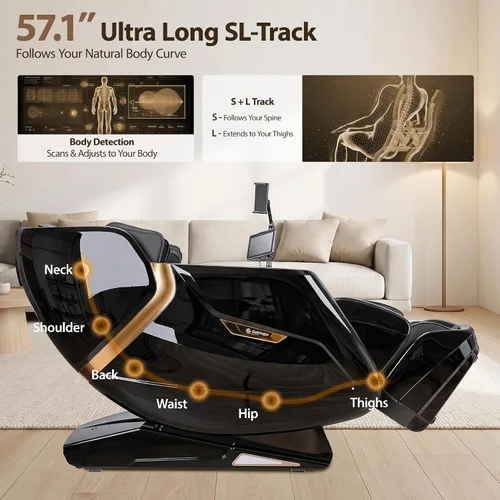 Vista 3 de Silla de masaje 4D de cuerpo completo, reclinable, gravedad cero, SL-Track, color negro