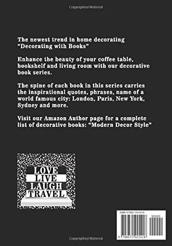 Vista 2 de Travel A Black cover with white lettering decorative book for coffee tables, living room, bookshelves and interior design styling, Stack decor books