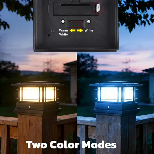 Vista 3 de Dynaming Luces solares de 4 x 4 para exteriores con 2 modos de color, luces solares para poste de valla, carcasa negra para postes de vinilo/madera