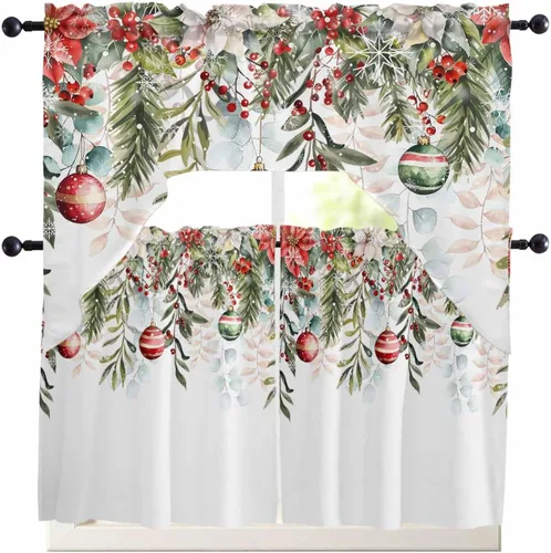 Vista 14 de BEMIGO Cortinas de cocina lindas de gnomos de San Valentín para pareja, juego de cortinas y cenefa para ventana de cocina, cenefa de bolsillo