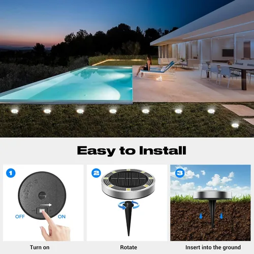 Vista 4 de Peasur Luces solares de suelo para exteriores, paquete de 2 luces planas de disco con energía solar, IP68 impermeable, antioxidante, iluminación