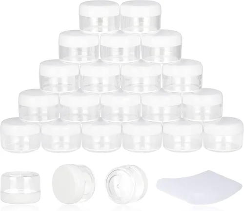 Vista 12 de 25 recipientes de muestra de 0.18 oz, frascos vacíos de 0.17 onzas líquidas con tapas, pequeños recipientes para cosméticos, mini frascos de muestra