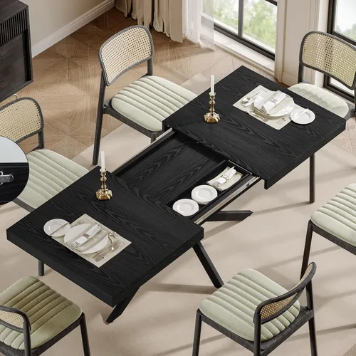 Vista 5 de Mesa de comedor extensible para 4, 6, 8, 55 a 70.9 pulgadas, mesa de cocina rectangular de madera, mesa de comedor expandible con almacenamiento