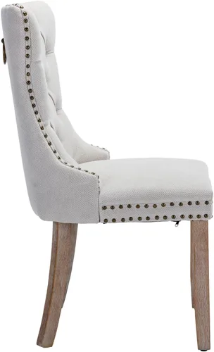 Vista 6 de Juego de 2 sillas de comedor modernas para sala de estar, cocina, patas de madera maciza, cojín acolchado de tela de lino, asiento y respaldo