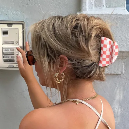 Vista 3 de Pasadores de pelo vintage a cuadros Y2K, 3 pinzas estéticas para mujeres y niñas