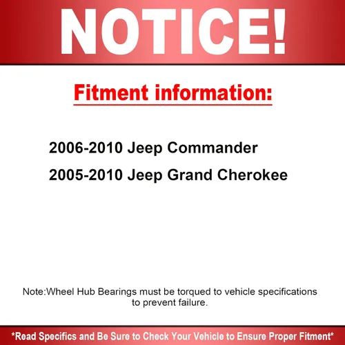 Vista 6 de MotorbyMotor 513234 Conjunto de cojinete de rueda delantera y cubo para Jeep Grand Cherokee 2005-2010, Jeep Commander 2006-2010 Conjunto