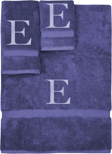 Vista 213 de Juego de toallas con monograma, regalo personalizado, juego de 3 - Letra de bloque dorada bordada en toalla - Extra absorbente 100% algodón turco