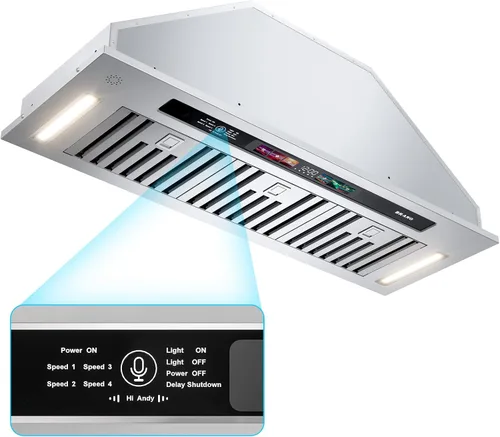 Vista 10 de BRANO Campana de Ventilación de Inserción de 30 Pulgadas, 900 CFM Control Inteligente por Voz/Gesto/Tacto, Ventilador de Escape de 4 Velocidades