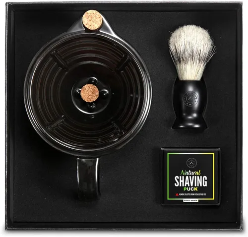 Savanna - Juego de taza de afeitar con jabón de afeitar, cepillo de afeitar, taza de afeitar de porcelana, mantiene la espuma caliente, espuma
