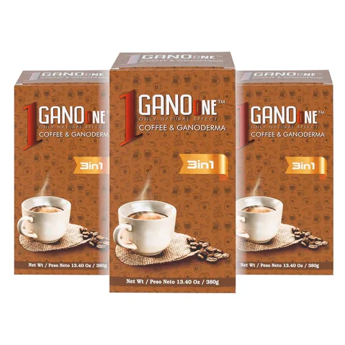 Vista 5 de 1 caja de café instantáneo GanoOne 3 en 1 con hongos Reishi - con extracto de ganoderma orgánico - Mezcla con crema y azúcar - Fácil de usar 20