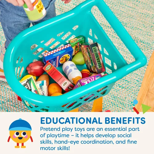 Vista 5 de Battat Carrito de compras y juego de comestibles para niños - Comida de juguete - Cocina de juego - Juego de simulación - Más de 3 años