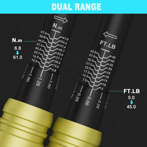 Vista 2 de Llave dinamométrica de clic de 3/8 de pulgada, 5-45 pies-libras/6.8-61 Nm, de doble dirección, aluminio ligero, 72 dientes, llave dinamométrica
