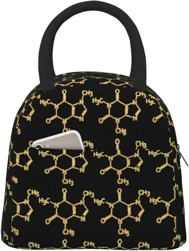Reusable Insulated Cooler Lunch Container Funny-Caffeine-Molecule-Chemistry Large Capacity Lunch Box Thermal Lunch Tote Bag
