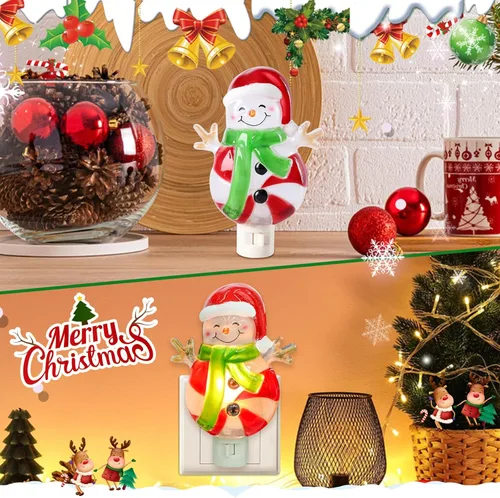 Vista 3 de MUMTOP Luces nocturnas de Navidad que se enchufan a la pared, luz nocturna de muñeco de nieve para decoración navideña de dormitorio o baño