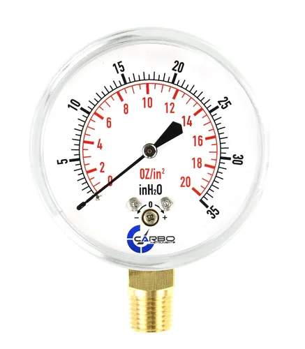 Vista 8 de Diafragma baja presión cápsula manómetro, 2-1/2" dial, 0-8 oz/0-15in H2O Rango, 1/4" NPT montaje inferior, caja de acero cromado, internos de latón